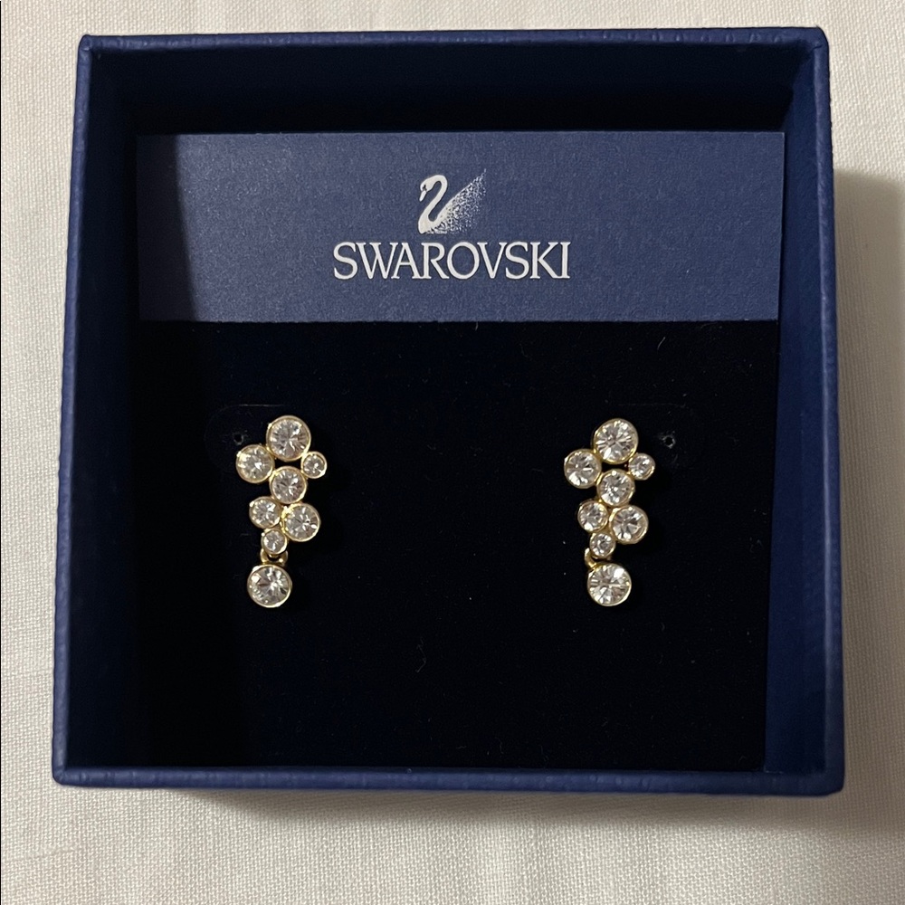Swarovski Gold and Clear Crystal Cluster Drop Earrings